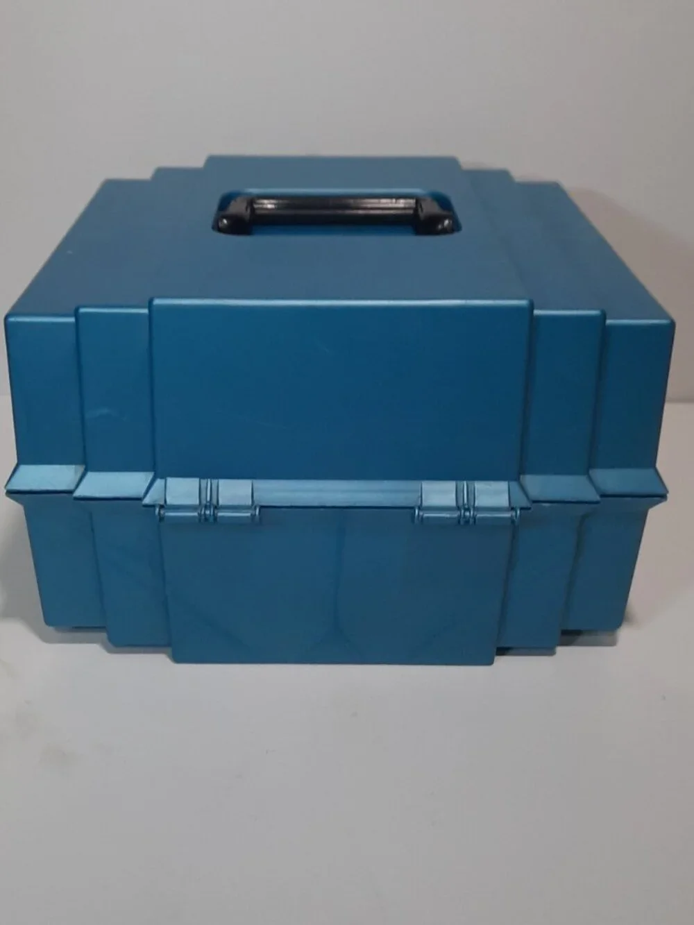 Vintage Sassaby Model 106 Blue Makeup Cosmetic Train Case Art Deco USA Storage